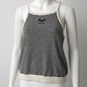 Zara Girl 12-13Y Black and White Spaghetti Straps Striped Knit Camisole Bow